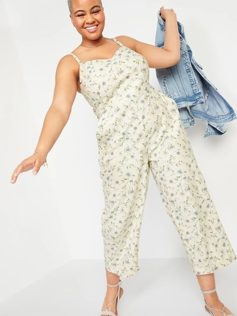 Old Navy Cream Floral Wide-Leg Tie-Back Jumpsuit